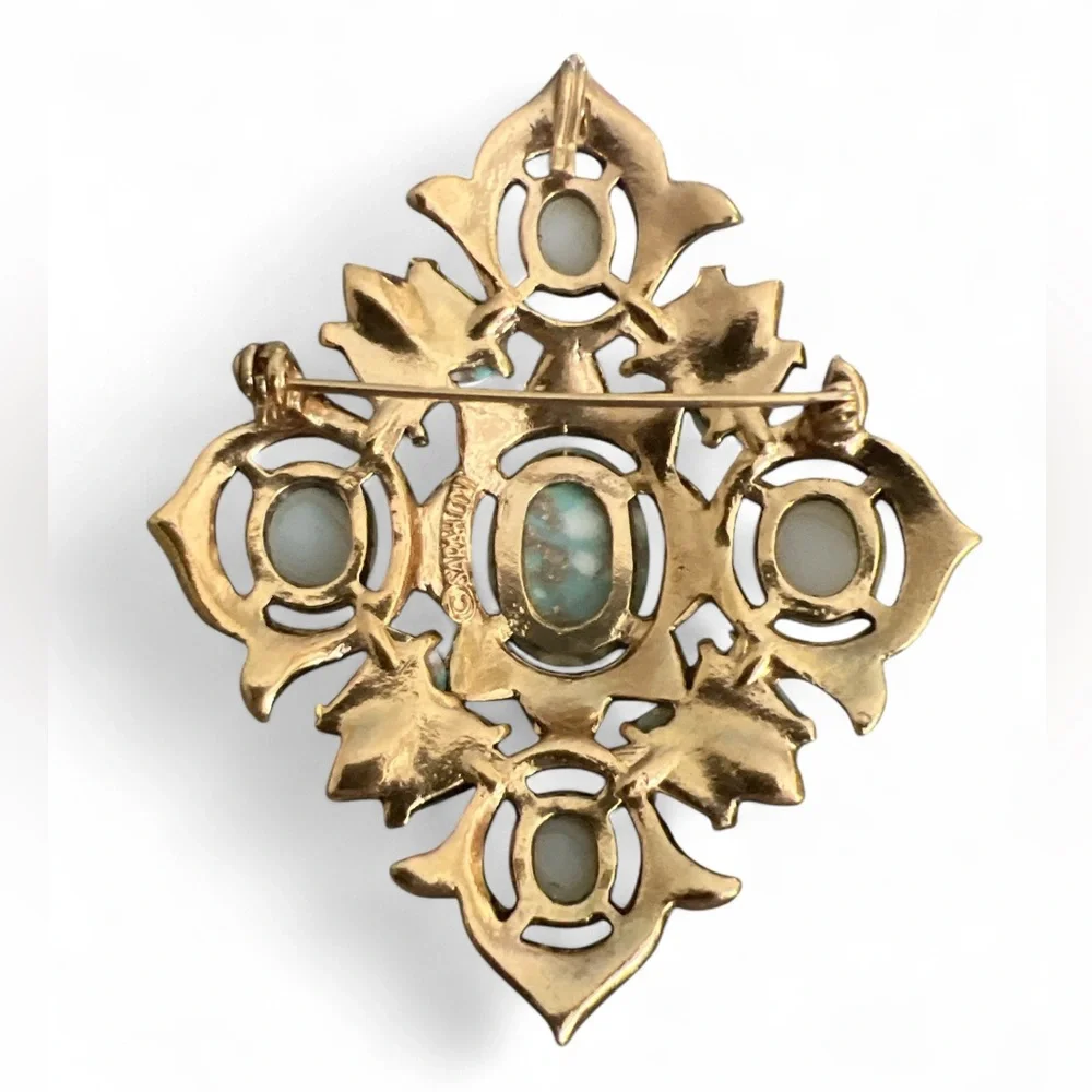 Vintage Sarah Coventry 1968 Remembrance Brooch‎ Faux Turquoise Faux Pearls Pin